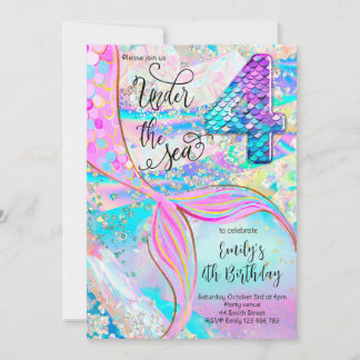 4th Mermaid Birthday Under the Sea Invitation Einladung