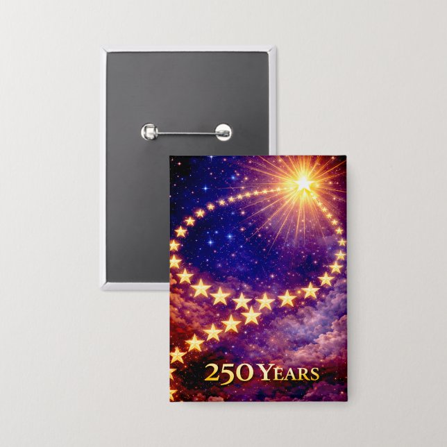4th of July 50 Stars 250 Years USA Independence Button (Vorderseite/Rückseite)