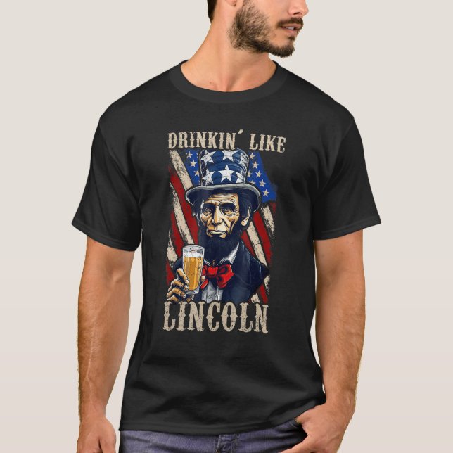 4th Of July Abraham Lincoln Sunglasses American Fl T-Shirt (Vorderseite)