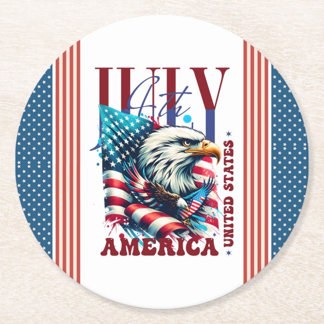 4th of July American Eagle Sublimation-61904 Runder Pappuntersetzer (Vorderseite)