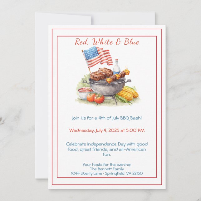 4th of July BBQ Invitation – Patriotic Backyard  Einladung (Vorderseite)