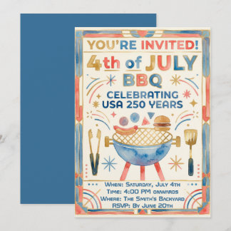 4th of July BBQ Invitation – USA 250 Years Einladung
