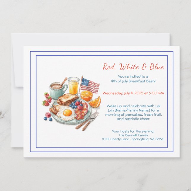 4th of July Breakfast Invitation – Patriotic  (Devant)