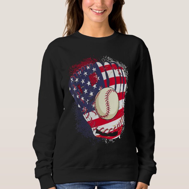 4th Of July Catcher Baseball Player US Flag Sport  Sweatshirt (Vorderseite)