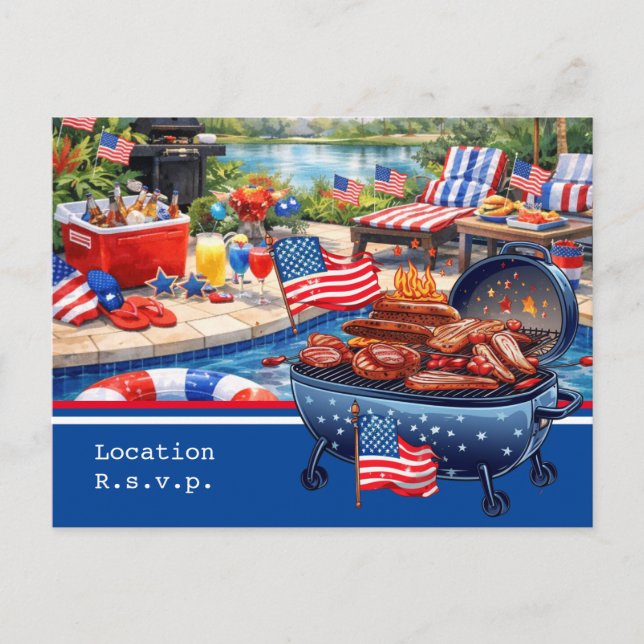 4th of July Celebration Barbecue Party invitation Postkarte (Vorderseite)