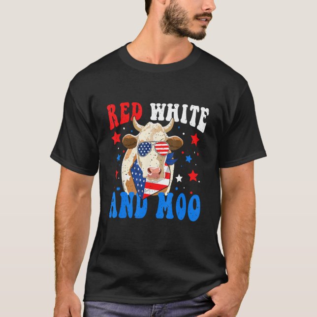 4th of July  Cow Red White and Moo T-Shirt (Vorderseite)