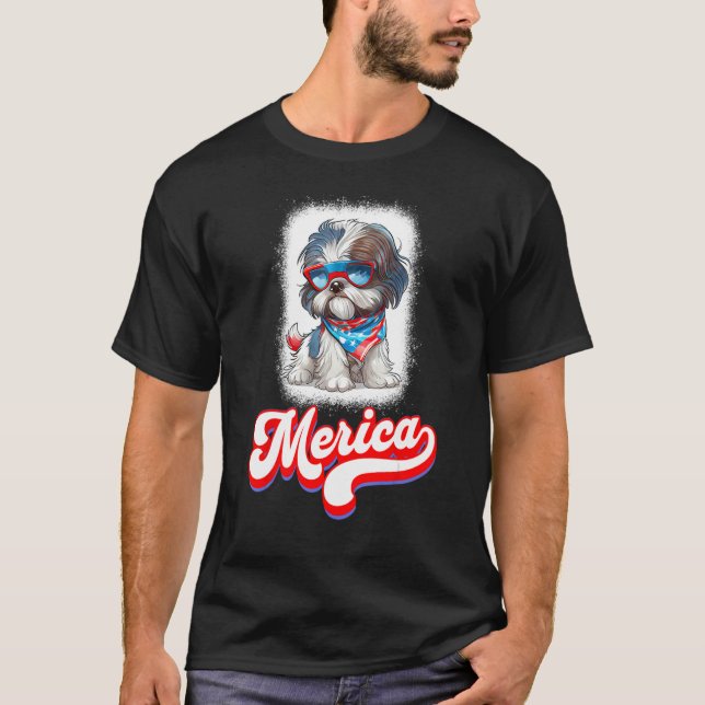 4th Of July Cute Shih Tzu Puppy Dog T-Shirt (Vorderseite)