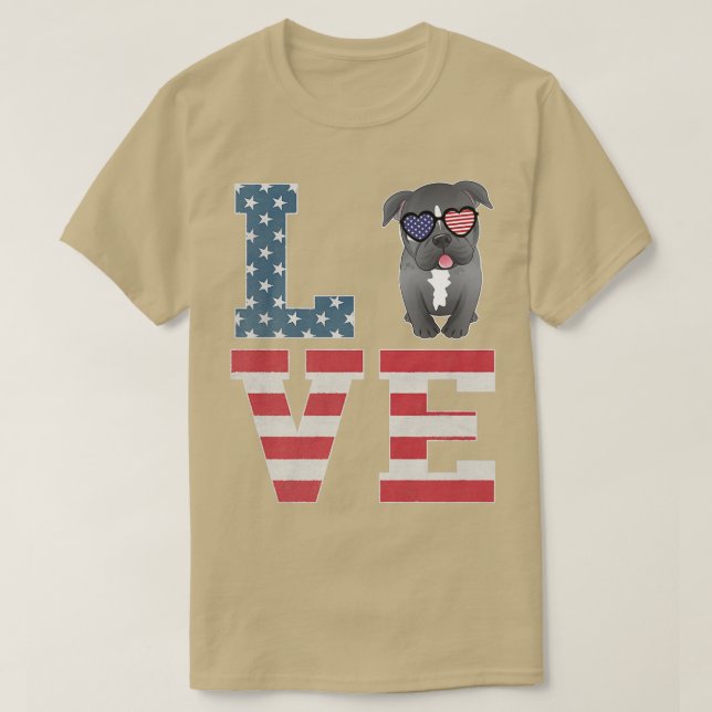 4th of July Decor Patriotic LOVE Pitbull Dog Ameri T-Shirt (Design vorne)