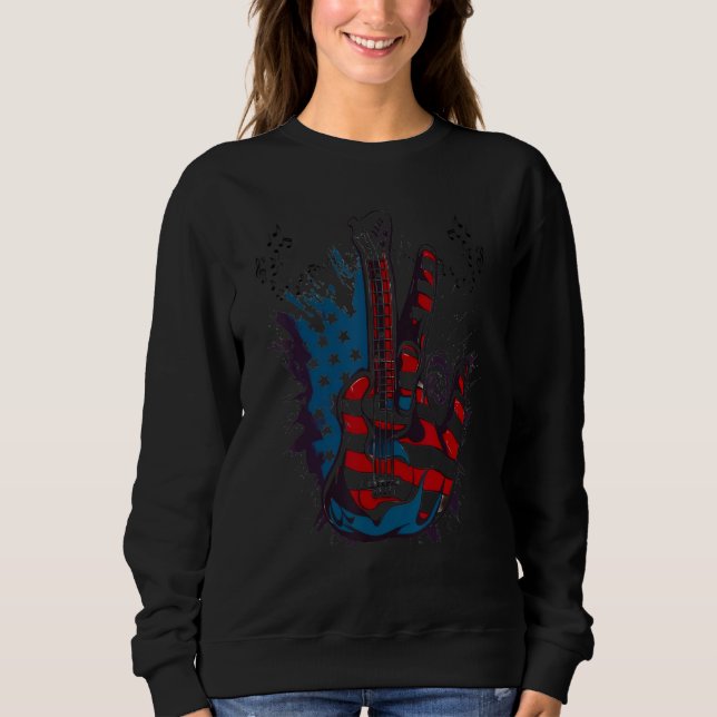 4th Of July Electric Guitar USA Flag Guitarist Roc Sweatshirt (Vorderseite)