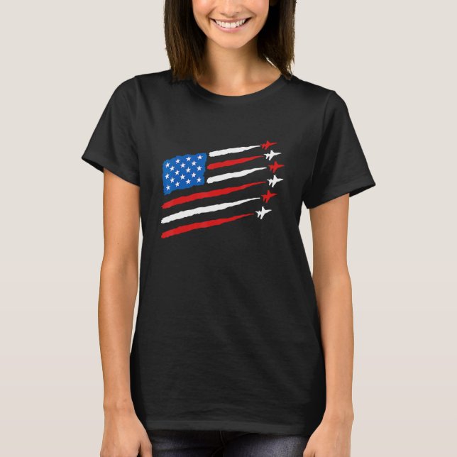 4th of July Fighter Jets USA American Flag Celebra T-Shirt (Vorderseite)