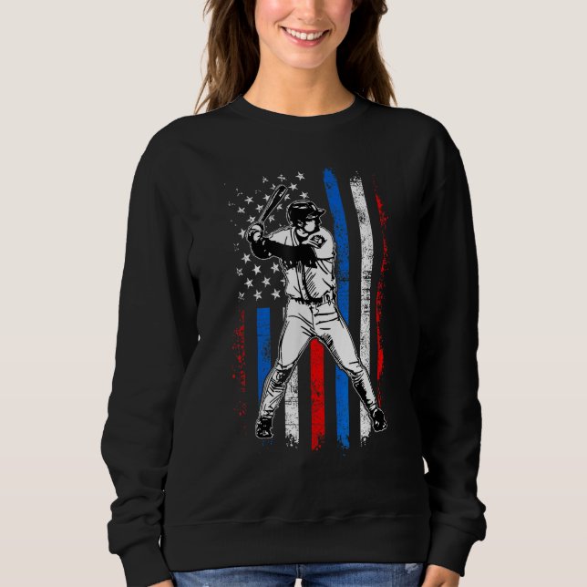 4th Of July Funny Baseball American Flag Batter Hi Sweatshirt (Vorderseite)