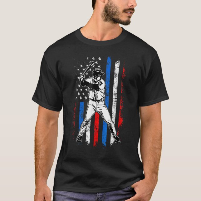 4th Of July Funny Baseball American Flag Batter Hi T-Shirt (Vorderseite)