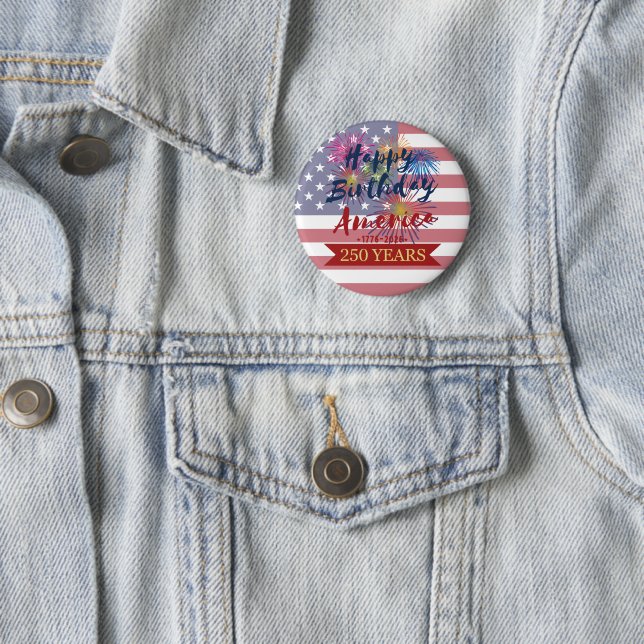 4th of July Happy Birthday America USA 250th Button (Beispiel)