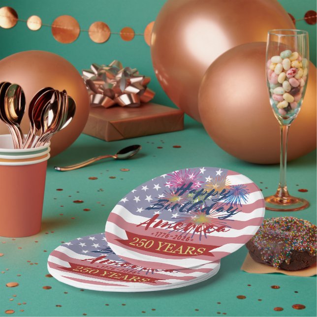 4th of July Happy Birthday America USA 250th Pappteller (Multi)