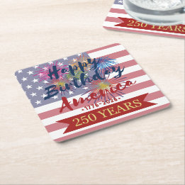4th of July Happy Birthday America USA 250th Rechteckiger Pappuntersetzer