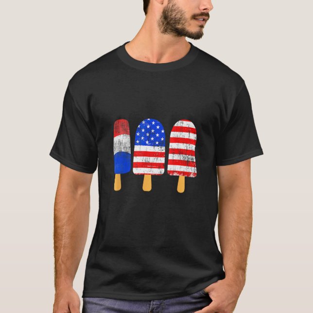 4th Of July Ice Pops Red White Blue American Flag  T-Shirt (Vorderseite)
