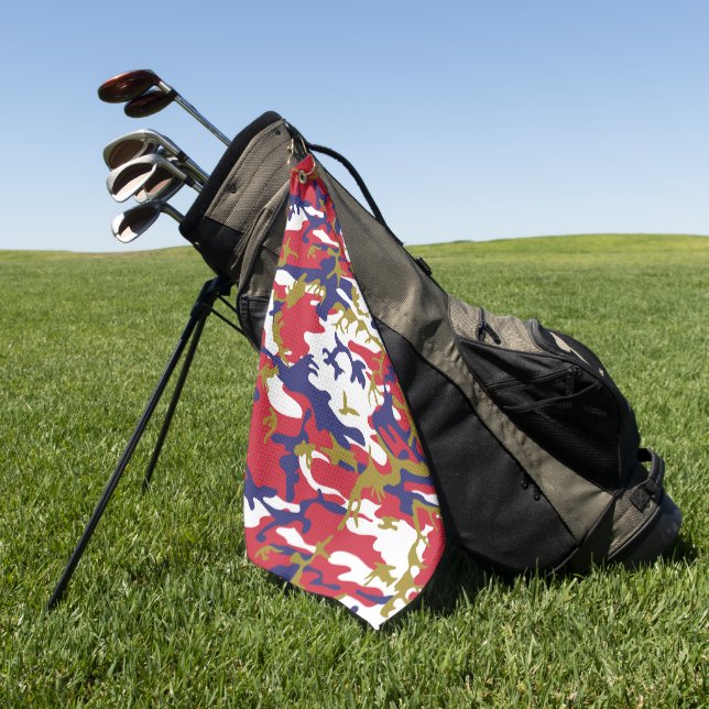 4th of July, Independence day, Camouflage Gold Golfhandtuch (Gras)
