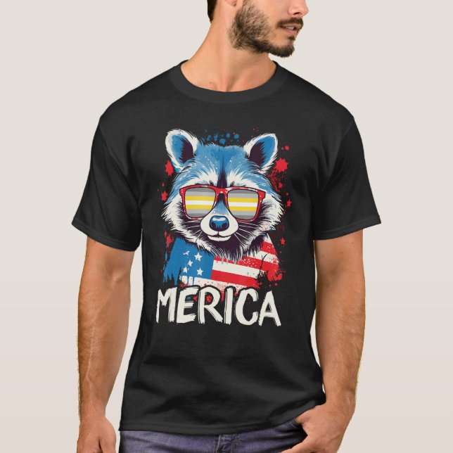 4th Of July Merica  Raccoon Demigender Sunglasses  T-Shirt (Vorderseite)