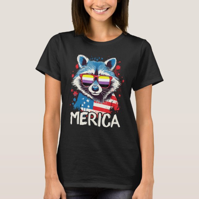 4th Of July Merica  Raccoon Non Binary Sunglasses  T-Shirt (Vorderseite)
