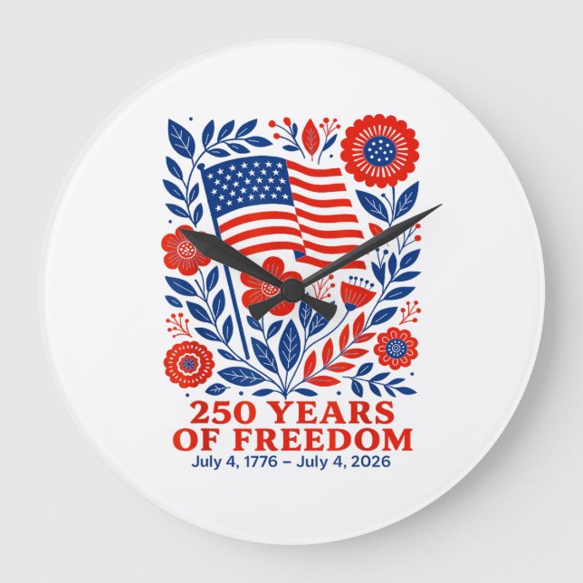 4th of July Patriotic 250th Anniversary 250 Years  Große Wanduhr (Vorderseite)