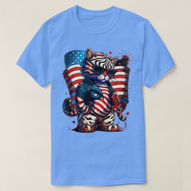 4th of July Patriotic Bengal Tiger US Flag  T-Shirt (Design vorne)