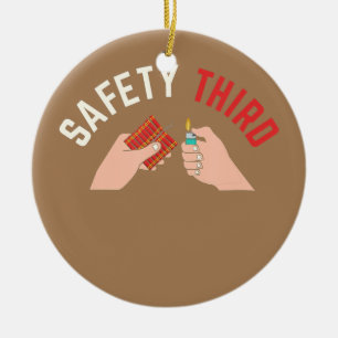 4th of July Patriotic fireworks Safety Third Keramik Ornament