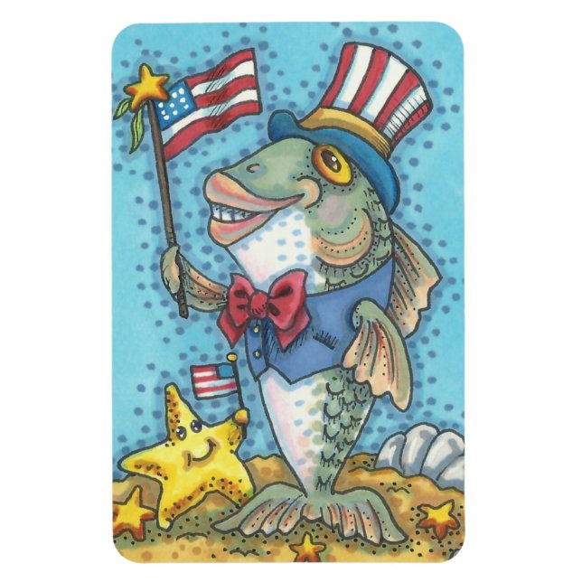 4TH OF JULY PATRIOTIC FISH & STARFISH MAGNET Lg. (Vertikal)