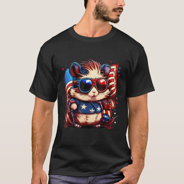 4th of July Patriotic Hamster US Flag T-Shirt (Vorderseite)