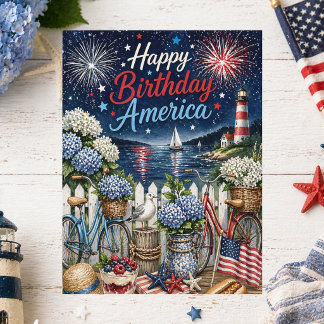 4th of July Patriotic Happy Birthday America Postkarte