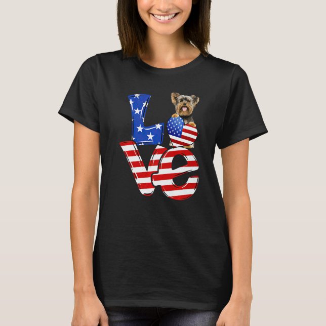 4th Of July Patriotic Love Yorkshire Terrier Ameri T-Shirt (Vorderseite)