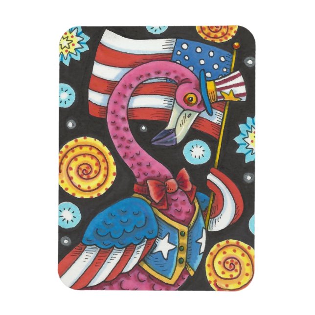 4TH OF JULY PINK FLAMINGO, UNCLE SAM MAGNET (Vertikal)