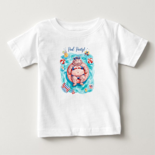 4th of July Pool Party with Hippo  Baby T-shirt (Vorderseite)