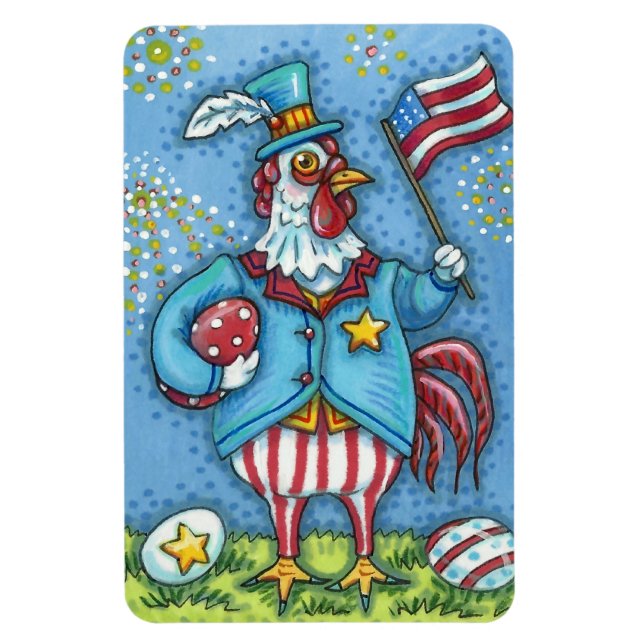 4TH OF JULY ROOSTER, FUNNY PATRIOTIC CHICKEN MAGNET (Vertikal)