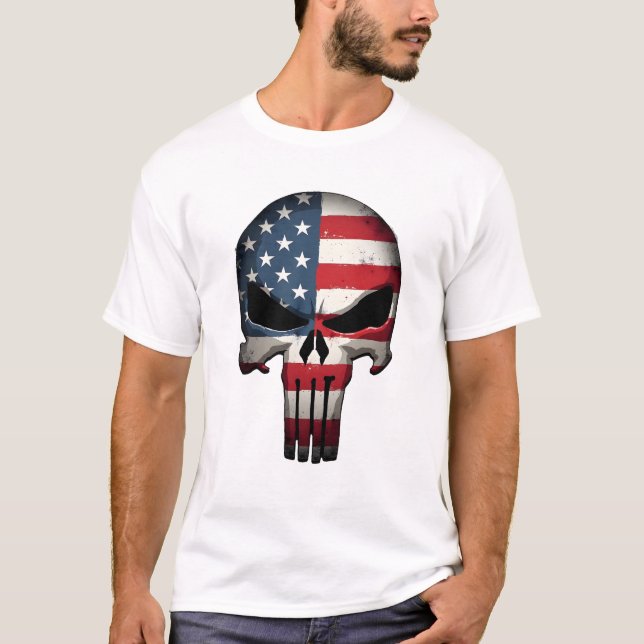 4th Of July Shirt For Women Men American Flag Skul (Vorderseite)