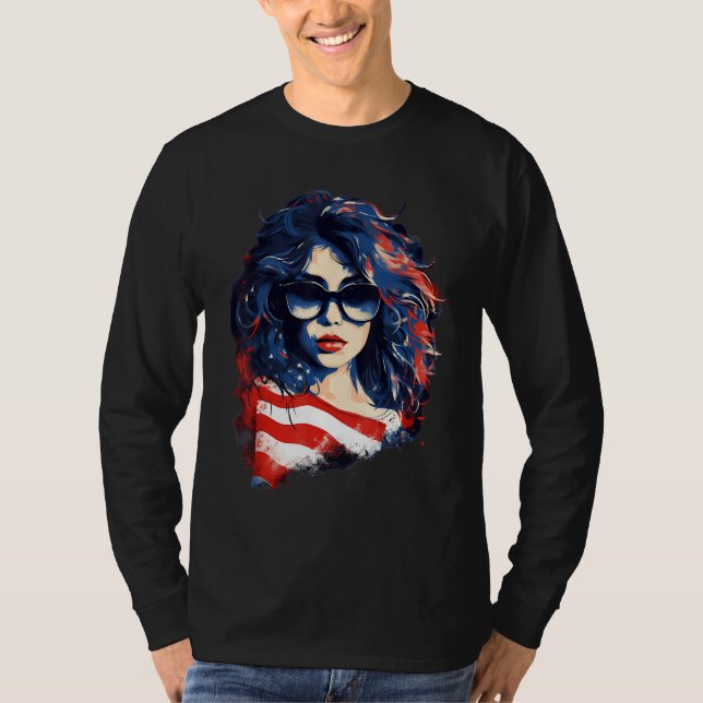 4th Of July US Flag American Girl T-Shirt (Vorderseite)