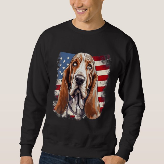 4th Of July US Flag Basset Hound Dog Sweatshirt (Vorderseite)