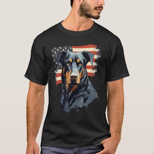 4th Of July US Flag Beauceron Dog T-Shirt (Vorderseite)