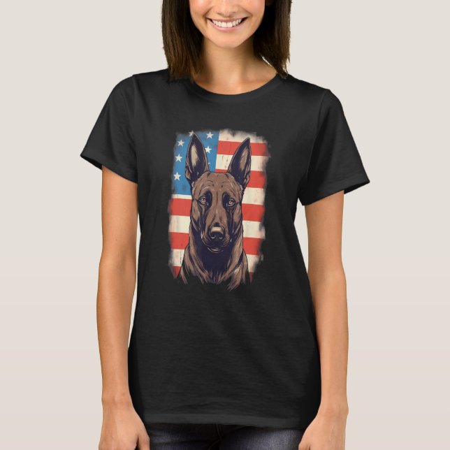 4th Of July US Flag Belgian Malinois Dog T-Shirt (Vorderseite)
