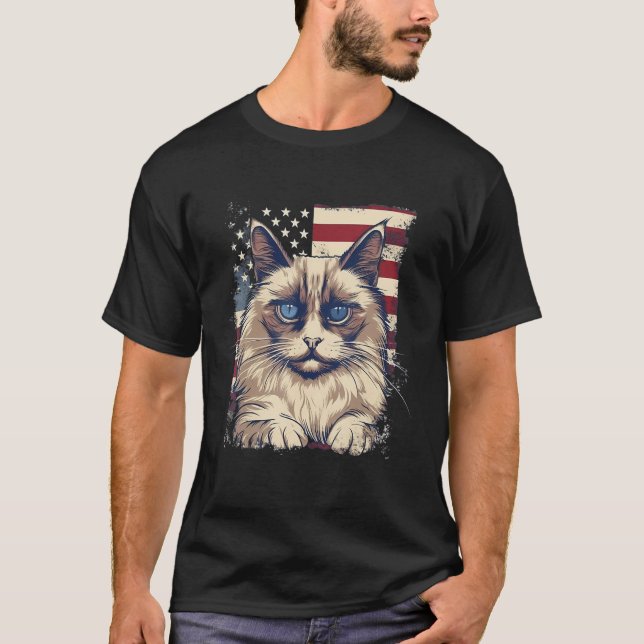 4th Of July US Flag Birman Cat T-Shirt (Vorderseite)