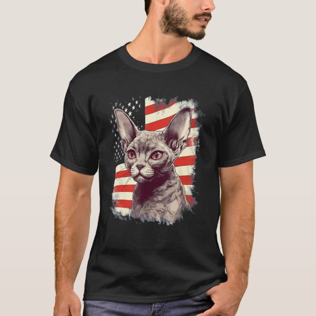 4th Of July US Flag Devon Rex Cat T-Shirt (Vorderseite)