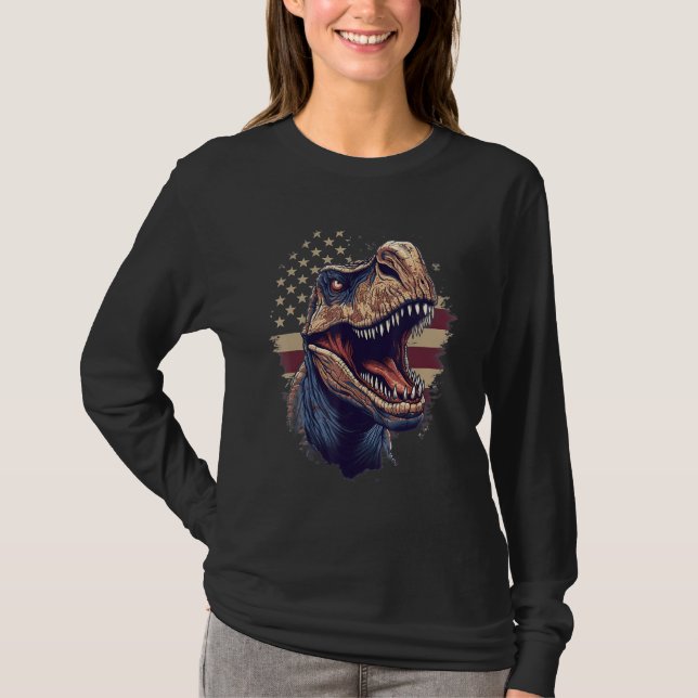 4th Of July US Flag Dinosaur 1 T-Shirt (Vorderseite)