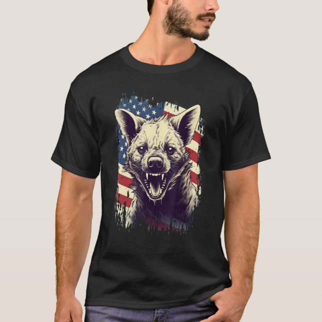 4th Of July US Flag Hyena T-Shirt (Vorderseite)