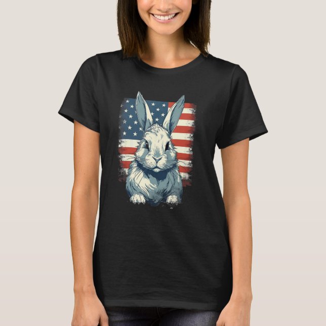 4th Of July US Flag Lionhead Rabbit T-Shirt (Vorderseite)