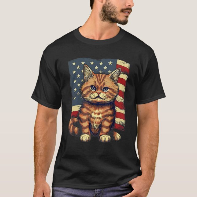 4th Of July US Flag Munchkin Cat T-Shirt (Vorderseite)