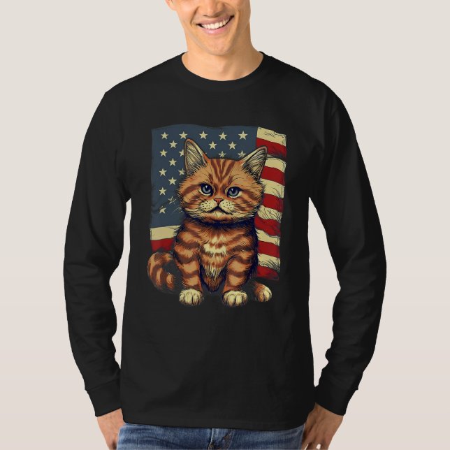 4th Of July US Flag Munchkin Cat T-Shirt (Vorderseite)