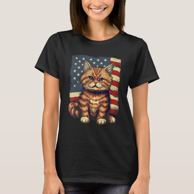 4th Of July US Flag Munchkin Cat T-Shirt (Vorderseite)
