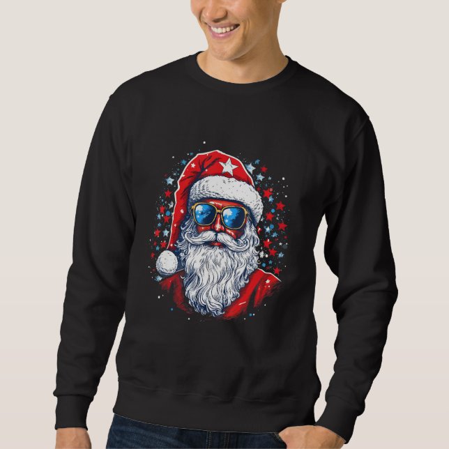 4th Of July US Flag Santa Claus 2 Sweatshirt (Vorderseite)