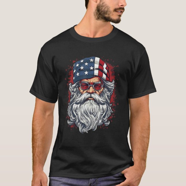 4th Of July US Flag Santa Claus 3 T-Shirt (Vorderseite)
