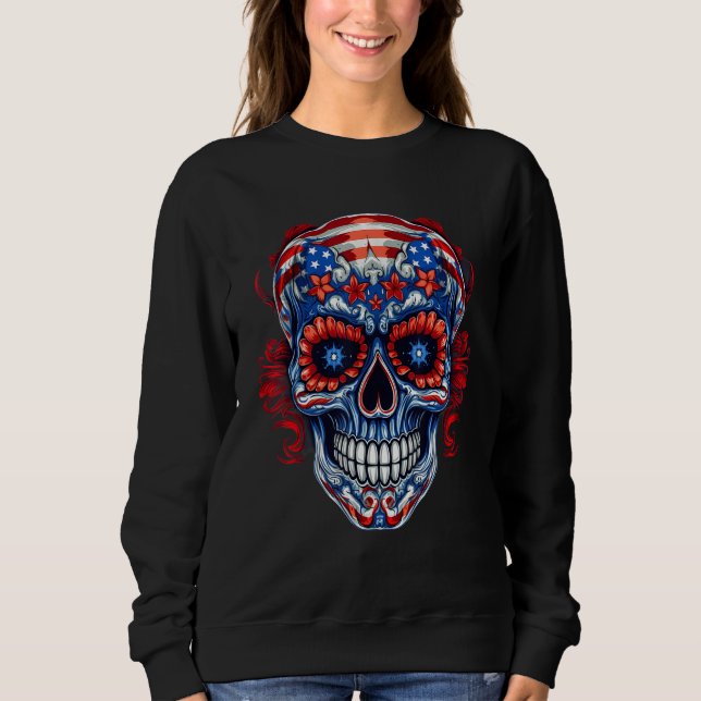 4th Of July US Flag Sugar Skull 1 Sweatshirt (Vorderseite)