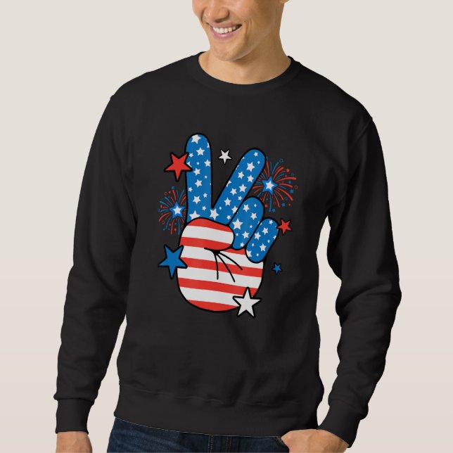 4th Of July  Women Men Kids Peace Sign American Fl Sweatshirt (Vorderseite)
